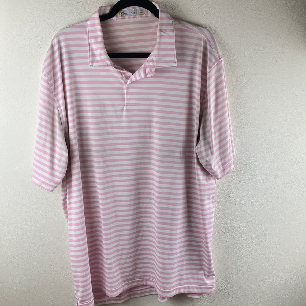 Peter Millar XXL Featherweight Polo Pink White Stripe UPF 50+ Golf Shirt